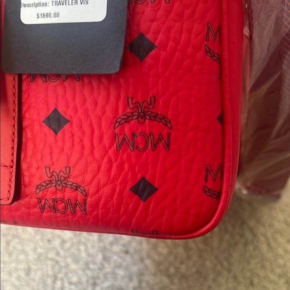 Red MCM Logo Travel Duffel Bag - Picture 6 of 10